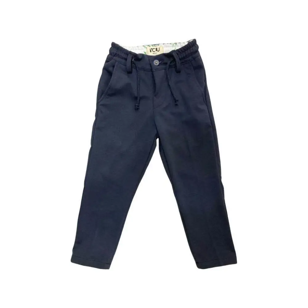 Y-Clù pantaloni stretch bambino 3-7 anni jogger blu scuro con vita elasticizzata coulisse e tasche