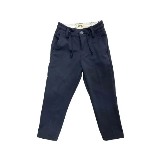 Y-Clù pantaloni stretch bambino 3-7 anni jogger blu scuro con vita elasticizzata coulisse e tasche
