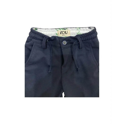 Pantaloni stretch bambino 3-7 anni in cotone blu scuro con vita elasticizzata coulisse bottone e tasche