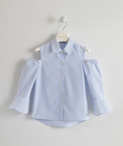 camicia , Camicia bimba in misto cotone stretch con spalla scoperta per Bimba Sarabanda 0W431 - BabyBimbo 0-16, abbigliamento bambini