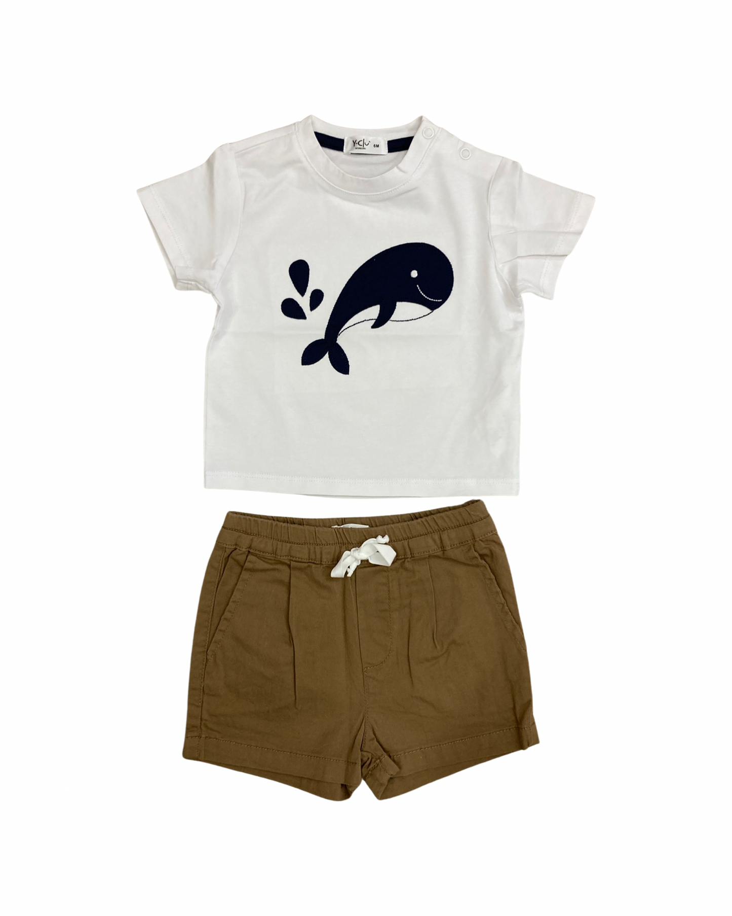 completo , Completo Pantalone+Maglietta colore bianco/nocciola per neonato  Y-Clu BYN9684 - BabyBimbo 0-16, abbigliamento bambini