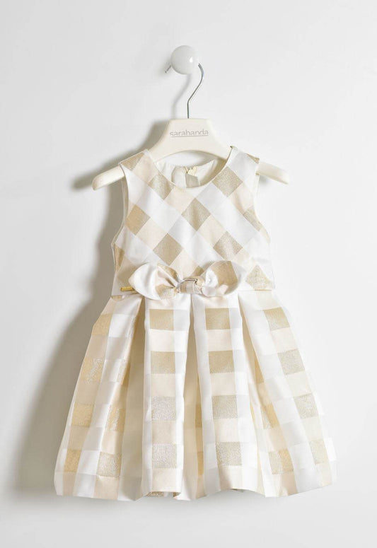 Grazioso Abito elegante in Taffetà con stampa a quadrettone panna/oro per Bimba 2anni Sarabanda 0W221 - OOPS by BabyBimbo 0-16