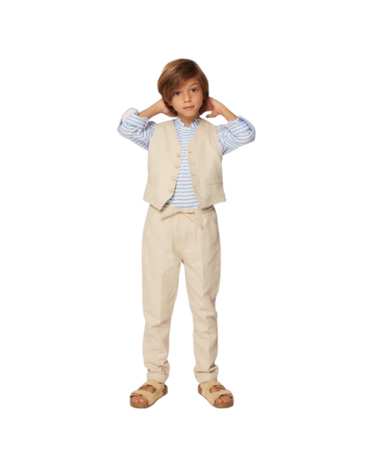 pantalone , Pantalone beige con elastico in vita per Bambino da 3anni a 7anni Y-Clu BYB9367 - BabyBimbo 0-16, abbigliamento bambini