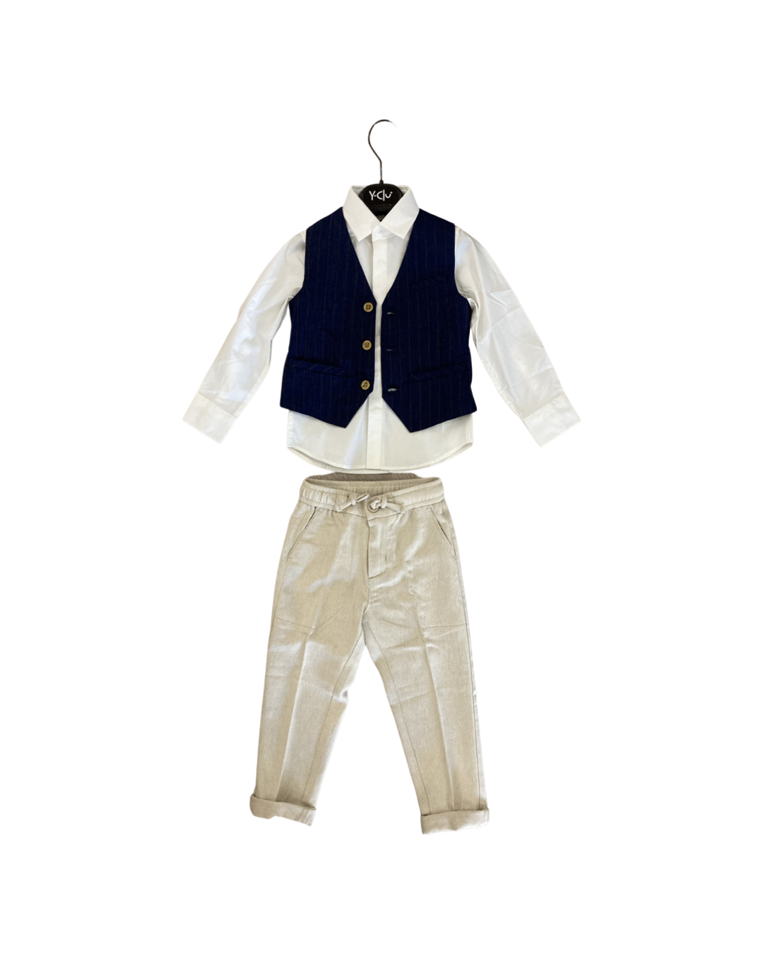 pantalone , Pantalone beige con elastico in vita per Bambino da 3anni a 7anni Y-Clu BYB9367 - BabyBimbo 0-16, abbigliamento bambini