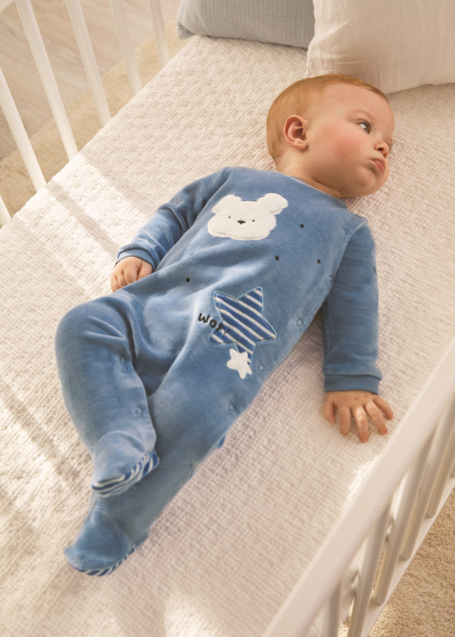 Abbigliamento per bambini , Set 2 pigiami velluto neonato ECOFRIENDS MAYORAL 2632 blu - BabyBimbo 0-16, abbigliamento bambini